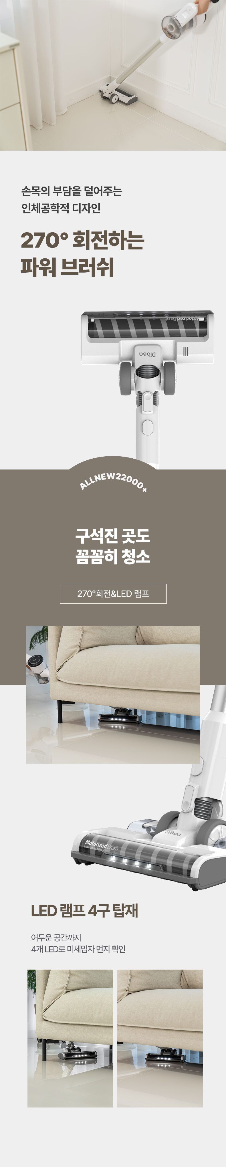 차이슨 무선청소기 ALLNEW22000+ 스노우 화이트 최대 진공도 43000PA UV살균브러쉬 탑재